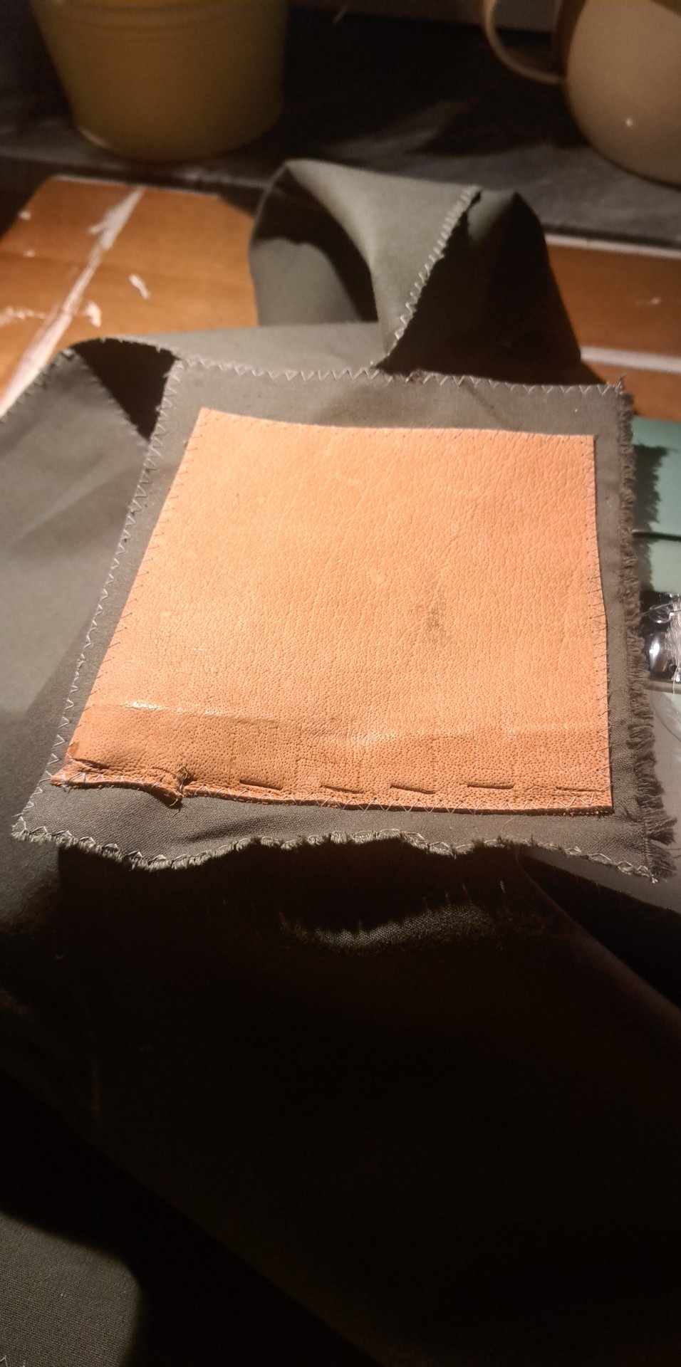 Leather piece to save fabric from pigbears