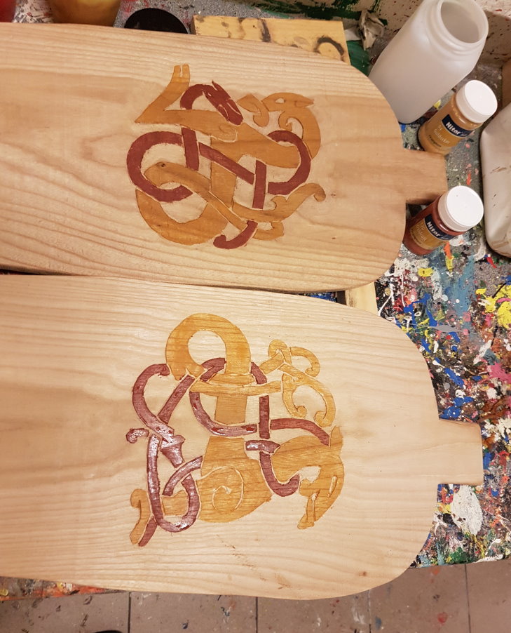 I also painted the cut-outs with egg tempera with iron oxide and yellow okra as pigment.